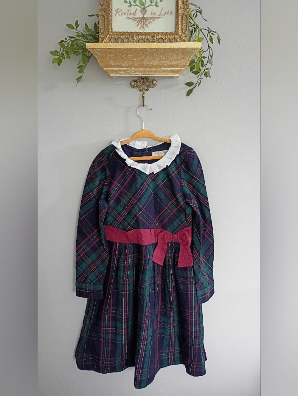 Hope & Henry Girls' Plaid Long-Sleeve Formal Dress